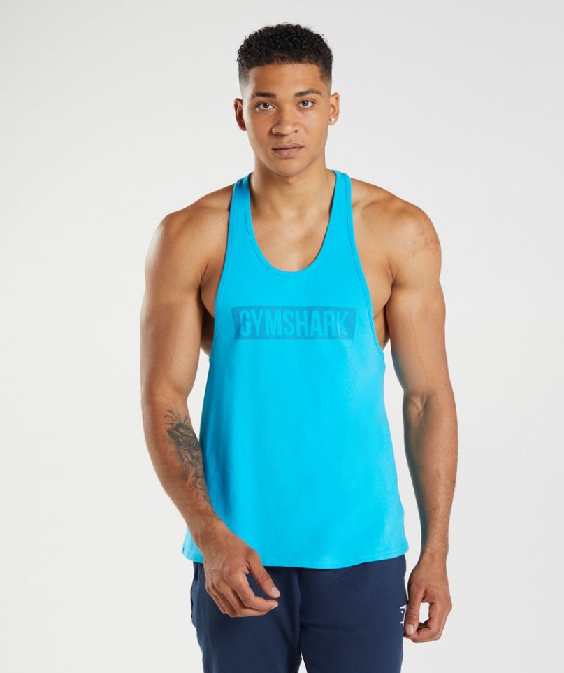 Men\'s Gymshark Block Stringer Tanks Turquoise | CA 0N5A86